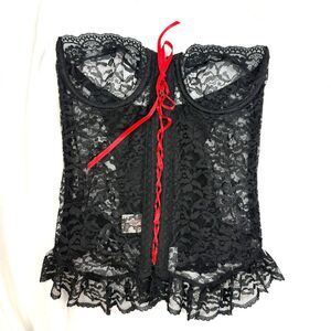 Vintage Jezebel Renee of Hollywood Corset Bra Whimsigoth Black Lace Up Size 32B